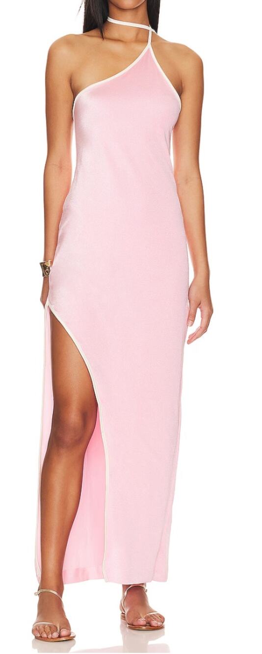 Baobab Anna One Shoulder Maxi Dress with Slit Baby Pink Small